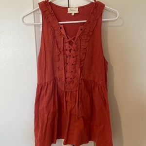 Deletta terra cotta lace up blouse from Anthro